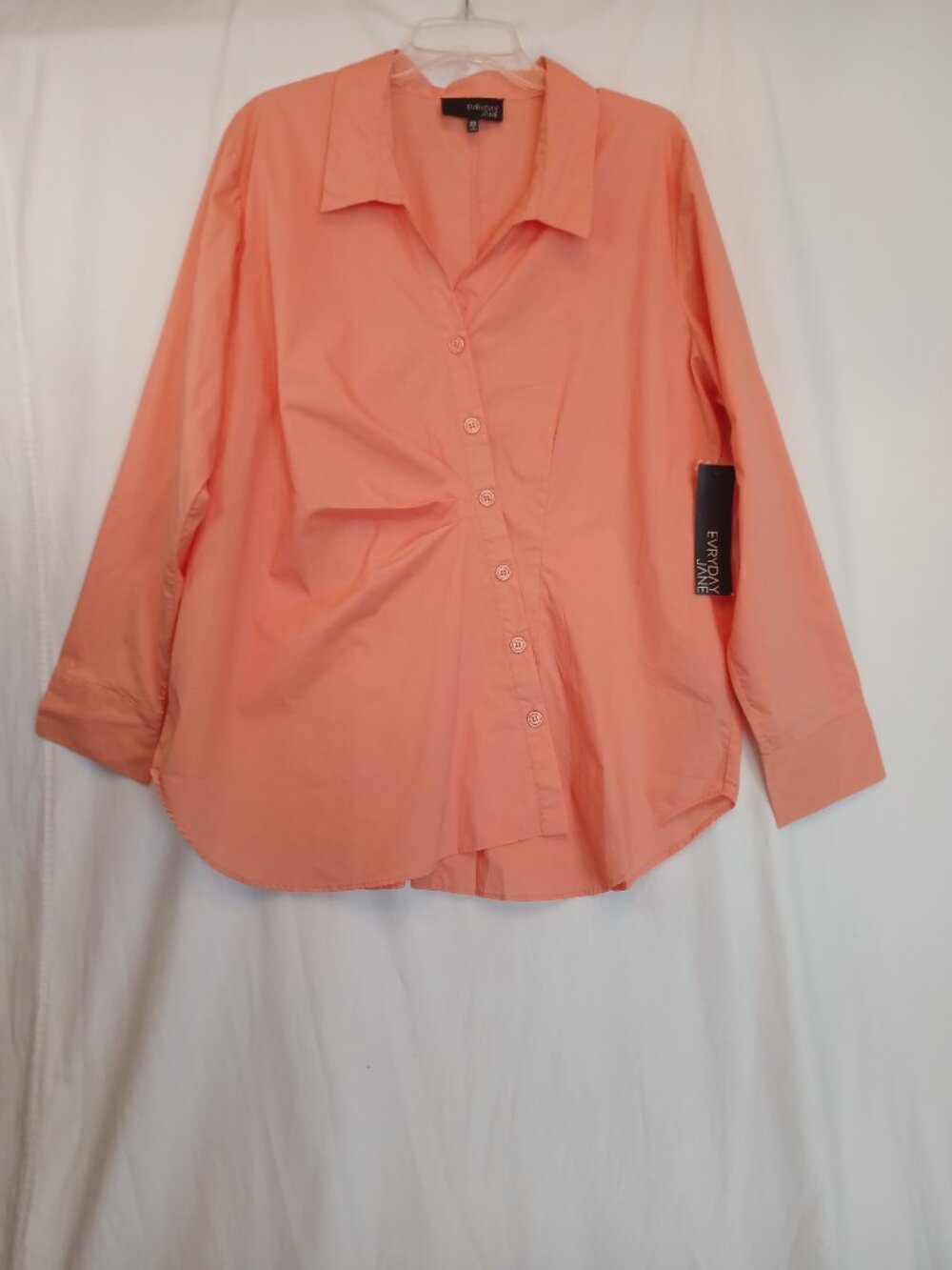 Peach Asymmetric Button Front Long Sleeve Tailored Top 2X New!